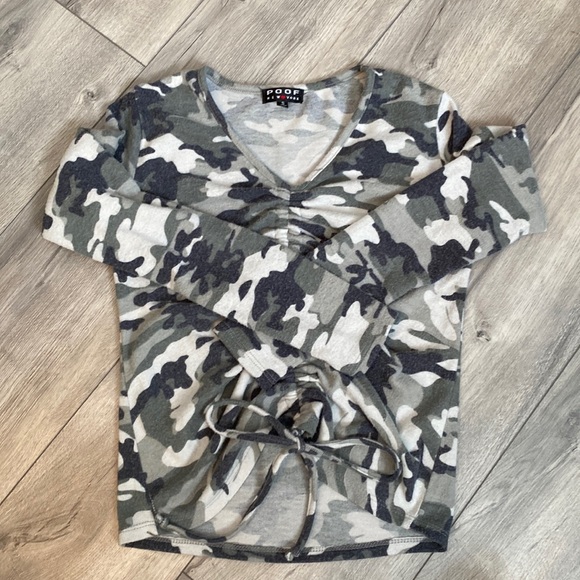 Poof Camo Ruched Long Sleeve Tee - Picture 1 of 5